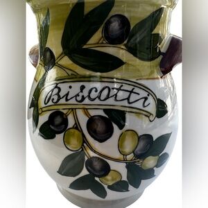 Hand-Painted Biscotti Jar with Olive Design
